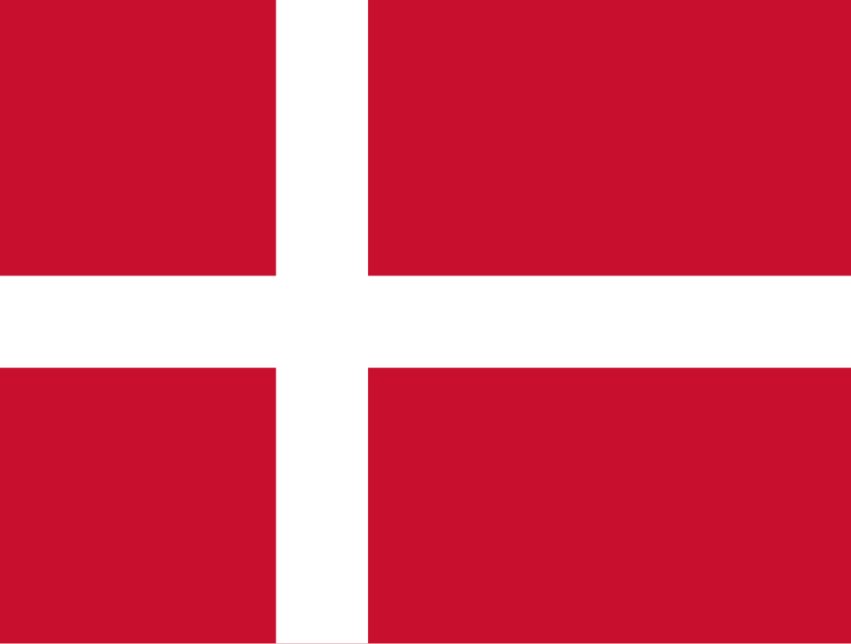 Danmarks flag med hvid skandinavisk kors på rød baggrund.