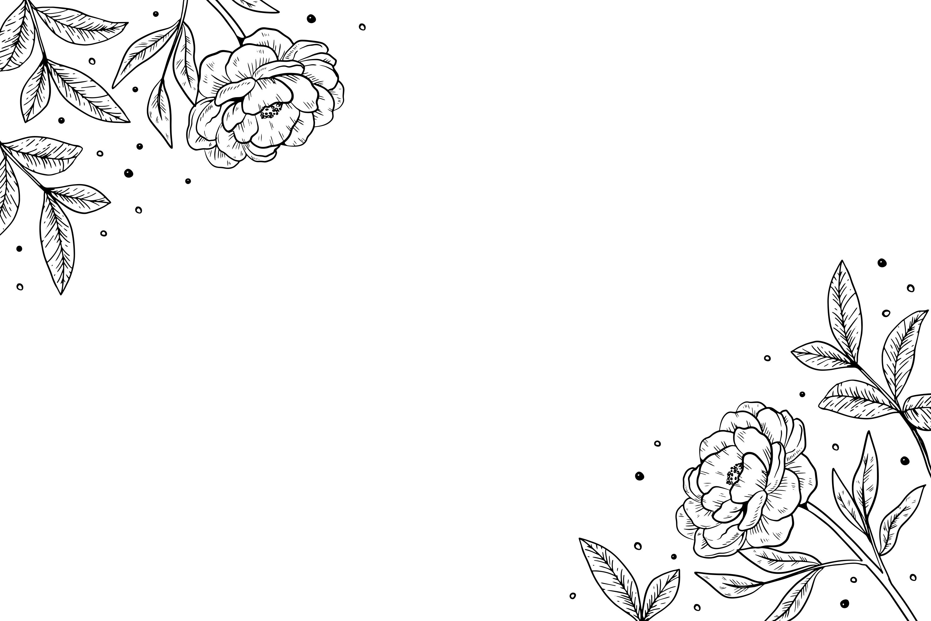 Black and white floral corner design with roses and leaves on a white background with horizontal lines.