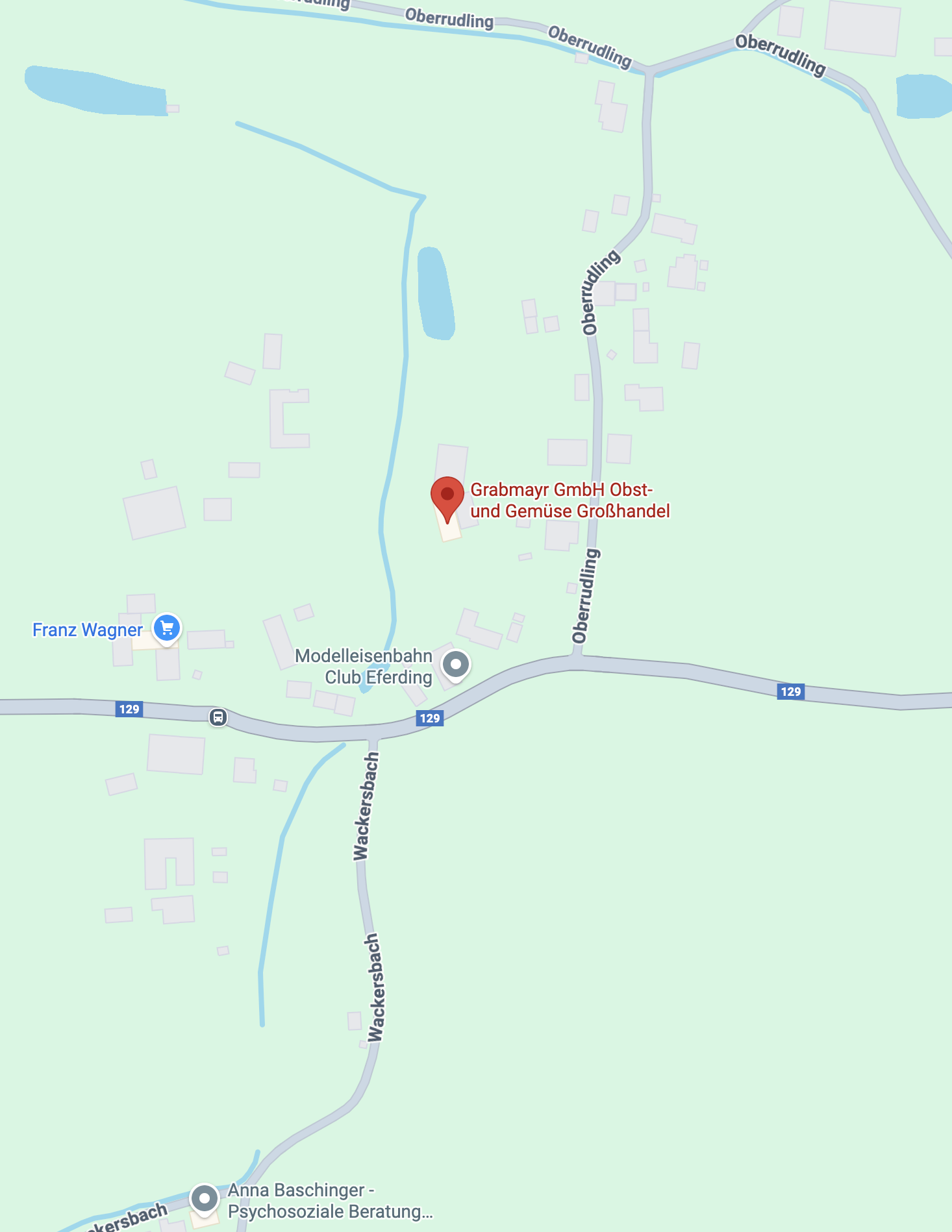 Kartenansicht von Grabmayr GmbH Obst- und Gemüse Großhandel in Oberrudling, nahe Modellbahn Club Eferding und Franz Wagner am Straßenabschnitt 129.