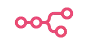 Pink network icon with connected nodes representing integration or connectivity.