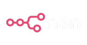 n8n logo with pink connected nodes forming a branching structure on the left and white text 'n8n' on black background.