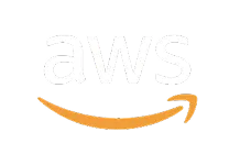 Amazon Web Services (AWS) logo with a curved arrow underneath.