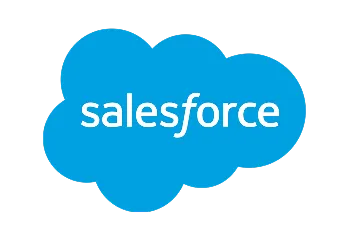 Salesforce company logo with white text inside a blue cloud shape.