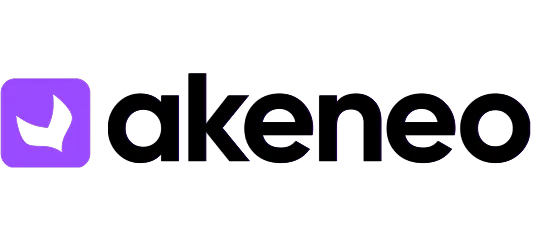 Akeneo company logo with purple leaf icon and stylized text.