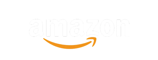 Amazon logo with white text and an orange curved arrow underneath.