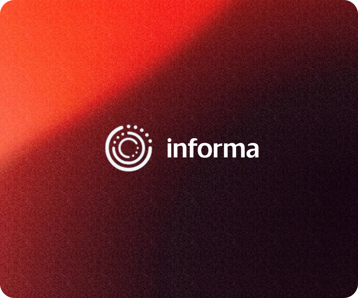 Informa company logo with circular design and text on a red and dark gradient background.