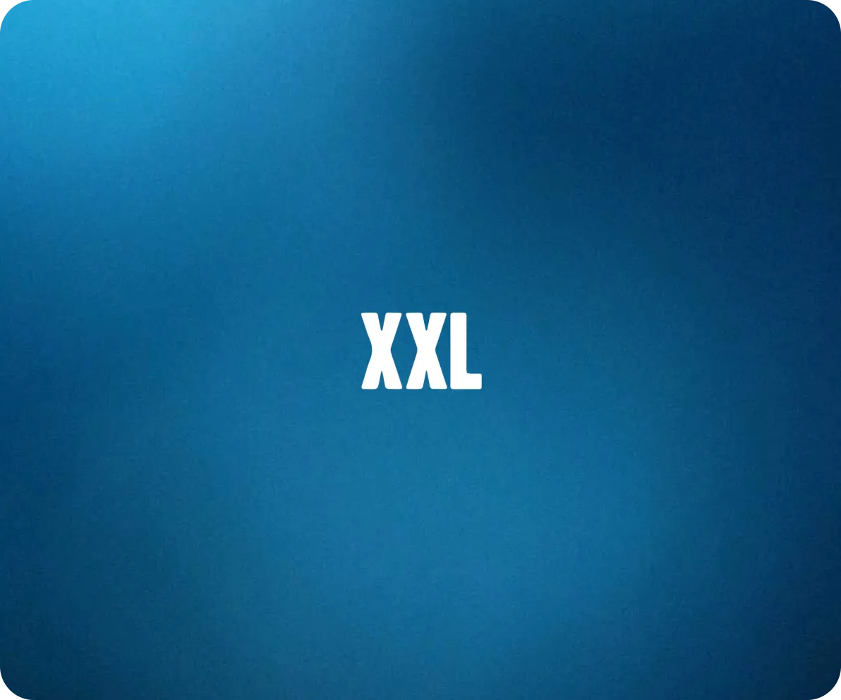 White XXL text centered on a gradient blue background.