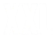 White letters 'XXL' on a transparent background.