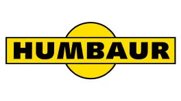 Humbaur brand logo with black text on a yellow background and circle.