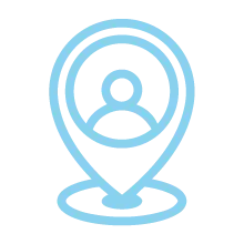 Blue map marker icon with a person silhouette inside, symbolizing user location.