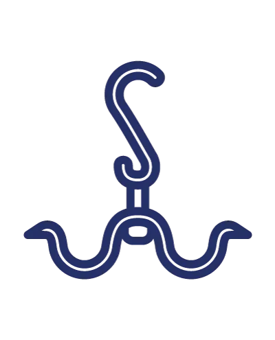 Line icon of a double hook hanger with an S-shaped top hook and two curved bottom hooks.