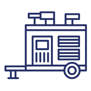 Line icon of a portable electric generator with a control panel and wheels.