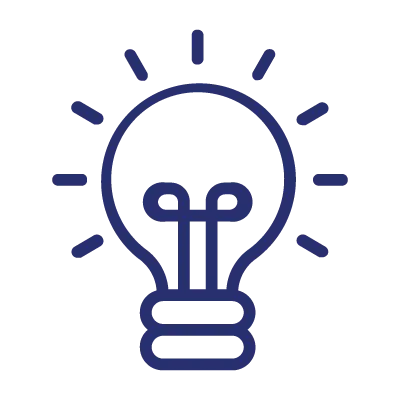 Icon of a light bulb with rays indicating illumination or an idea.
