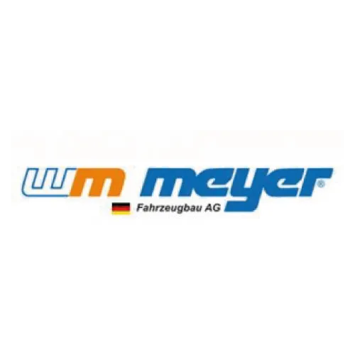 Meyer Fahrzeugbau AG company logo with a German flag icon.