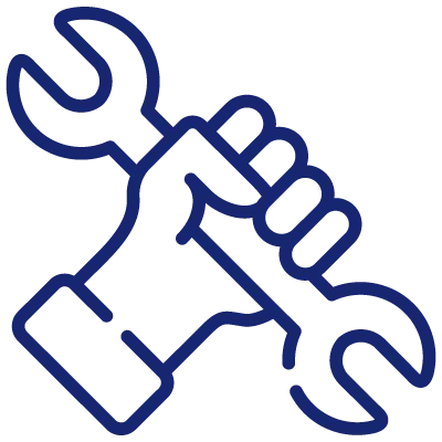 Icon of a hand gripping a wrench symbolizing skilled labor or repair services.