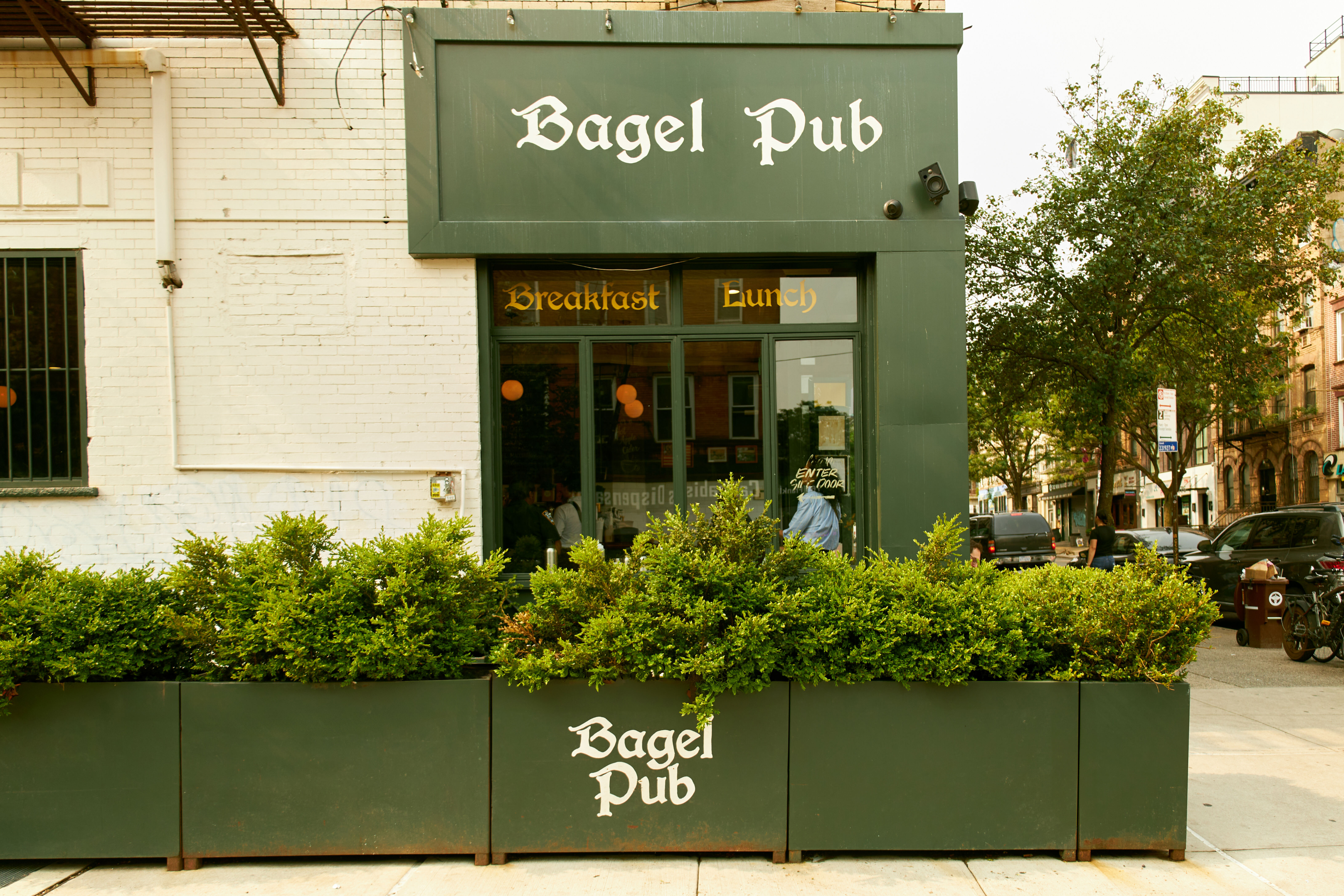 an entrance photo of the Bagel Pub at Crown heights, Brooklyn, New York