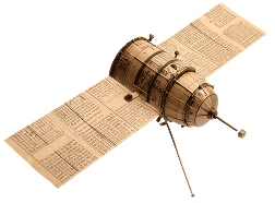 A 3D satellite shape made from old newspapers