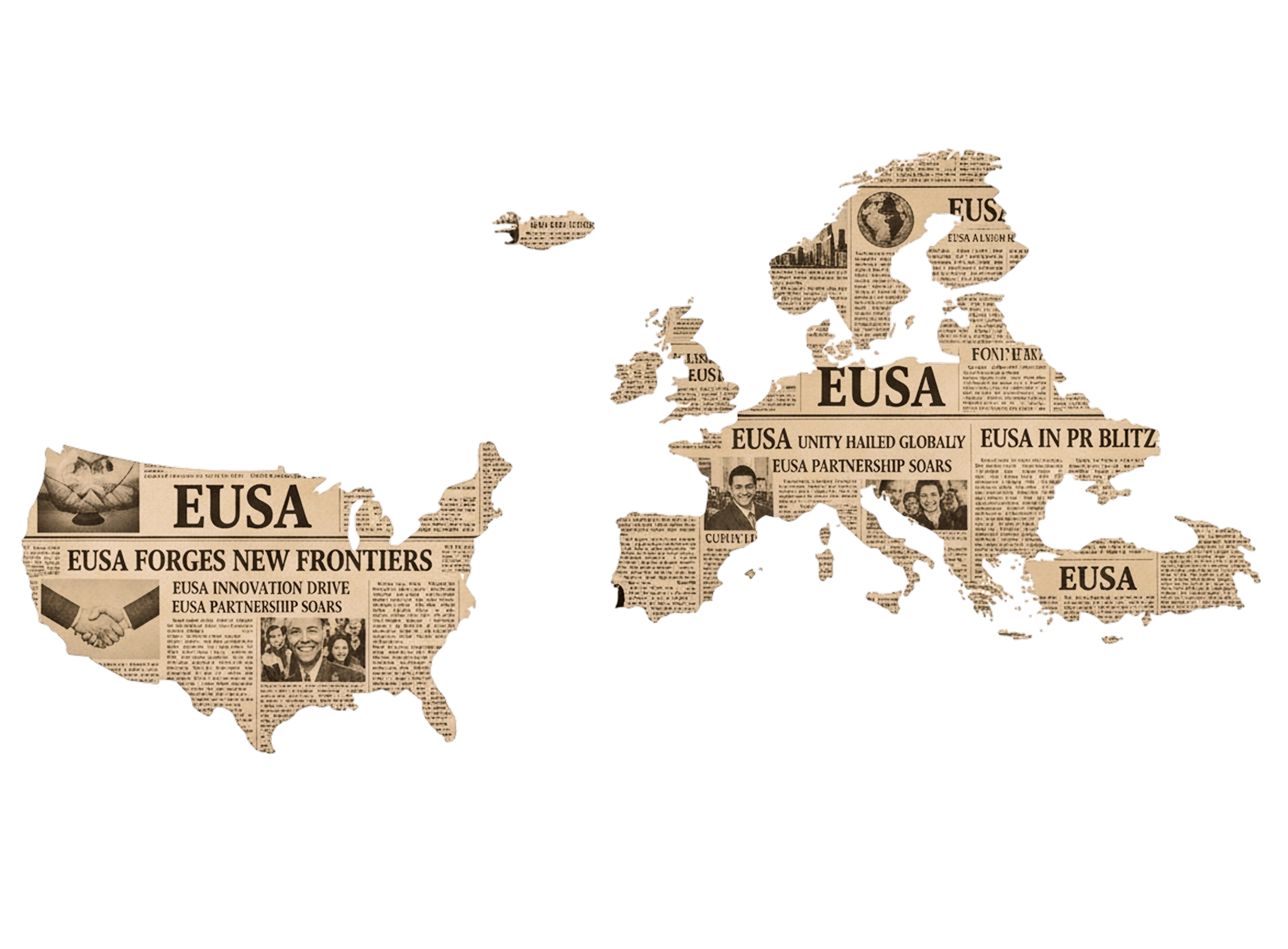 A map of the USA & Europe cut out from an old newspaper