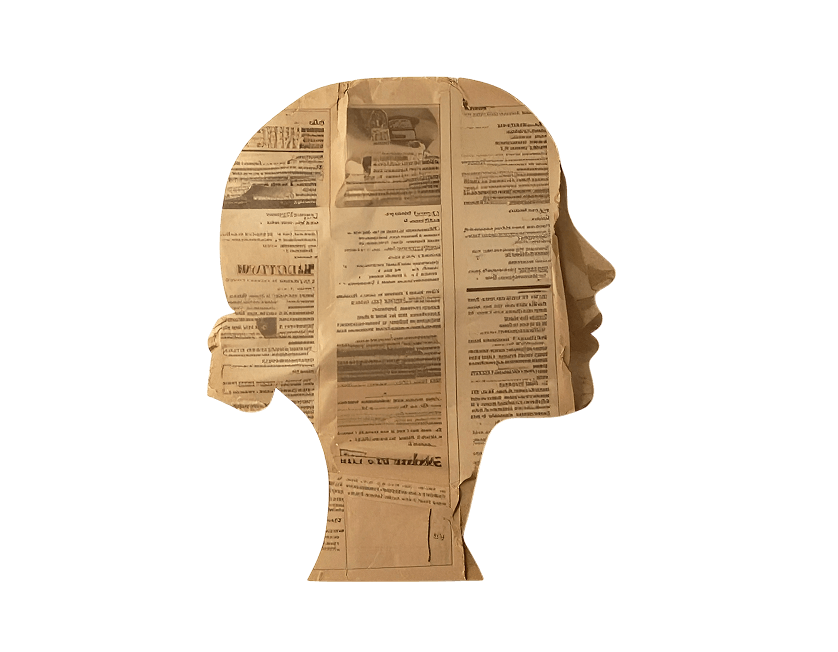 A newspaper style cutout of a womans face