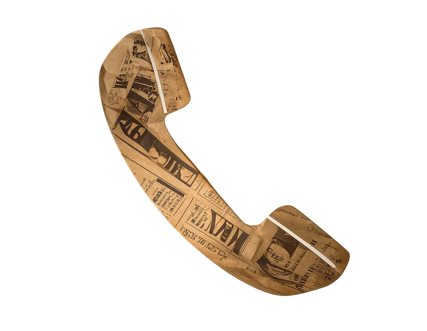 A newspaper style cutout in the shape of a phone