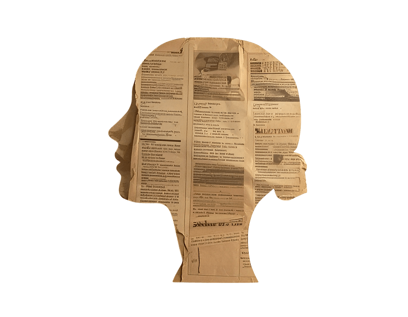 A newspaper style cutout silhouet of a womans head
