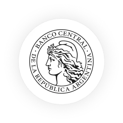 Sello del Banco Central de la República Argentina con perfil de una figura femenina con casco.