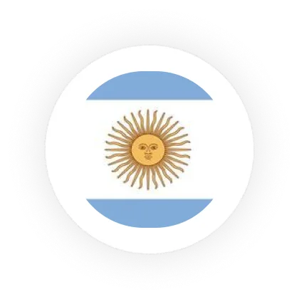 Bandera redonda de Argentina con el Sol de Mayo en el centro y franjas azul celeste en la parte superior e inferior.