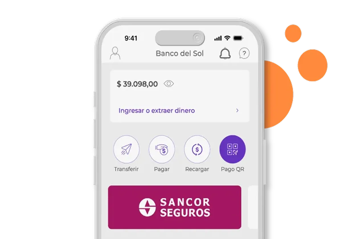 Pantalla de teléfono mostrando una app de préstamos que invita a simular un préstamo hasta en 48 cuotas con botón morado y monedas doradas alrededor.