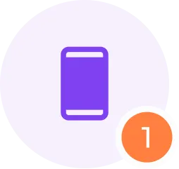 Icono de un teléfono móvil morado con un número uno círculo naranja.