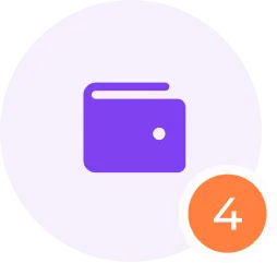 Ícono de una billetera morada con una notificación naranja que muestra el número 4.