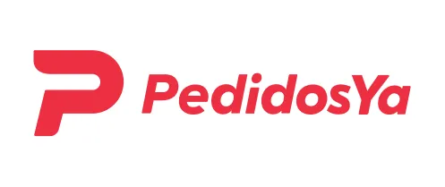 Logotipo de PedidosYa en color rojo sobre fondo blanco.