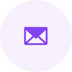 Icono morado de un sobre de correo en un fondo circular lila claro.