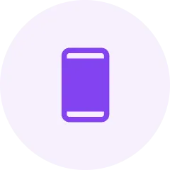 Icono de un teléfono móvil morado dentro de un círculo lavanda claro.