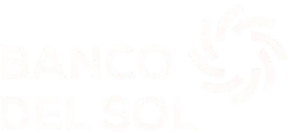 Logotipo de Banco Del Sol con texto y un diseño circular a la derecha.