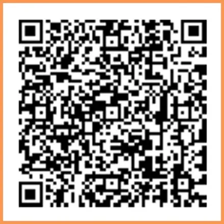 Código QR negro sobre fondo blanco con borde naranja.