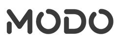 Logotipo de MODO con letras negras en estilo moderno y curvado.