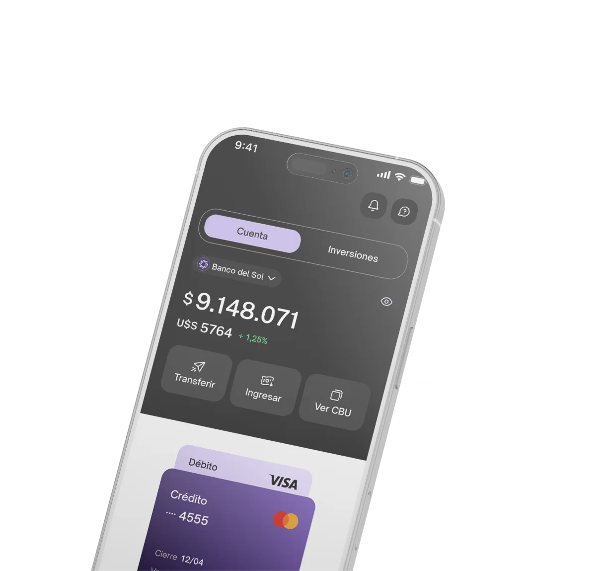 Pantalla de teléfono mostrando una app de préstamos que invita a simular un préstamo hasta en 48 cuotas con botón morado y monedas doradas alrededor.