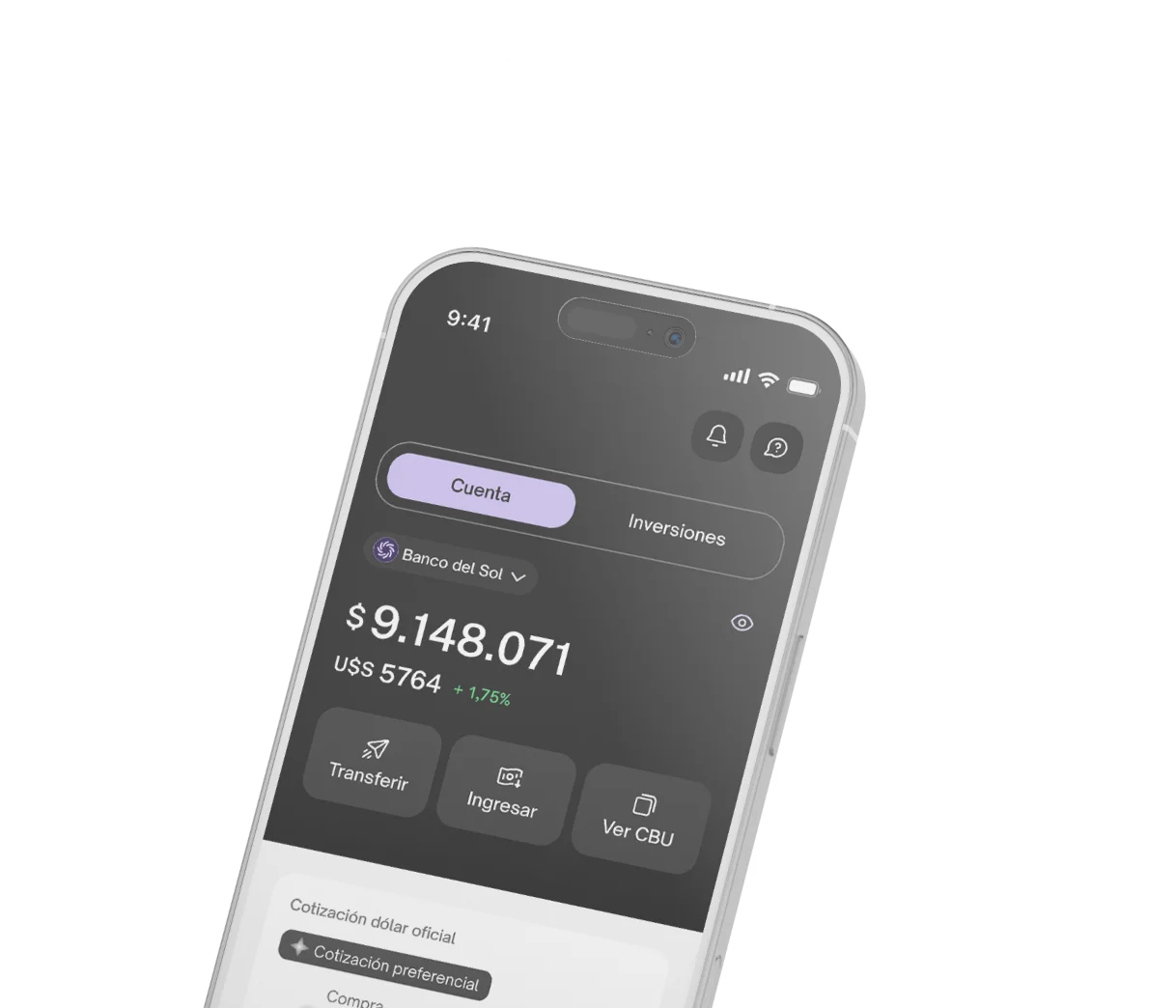 Pantalla de teléfono mostrando una app de préstamos que invita a simular un préstamo hasta en 48 cuotas con botón morado y monedas doradas alrededor.