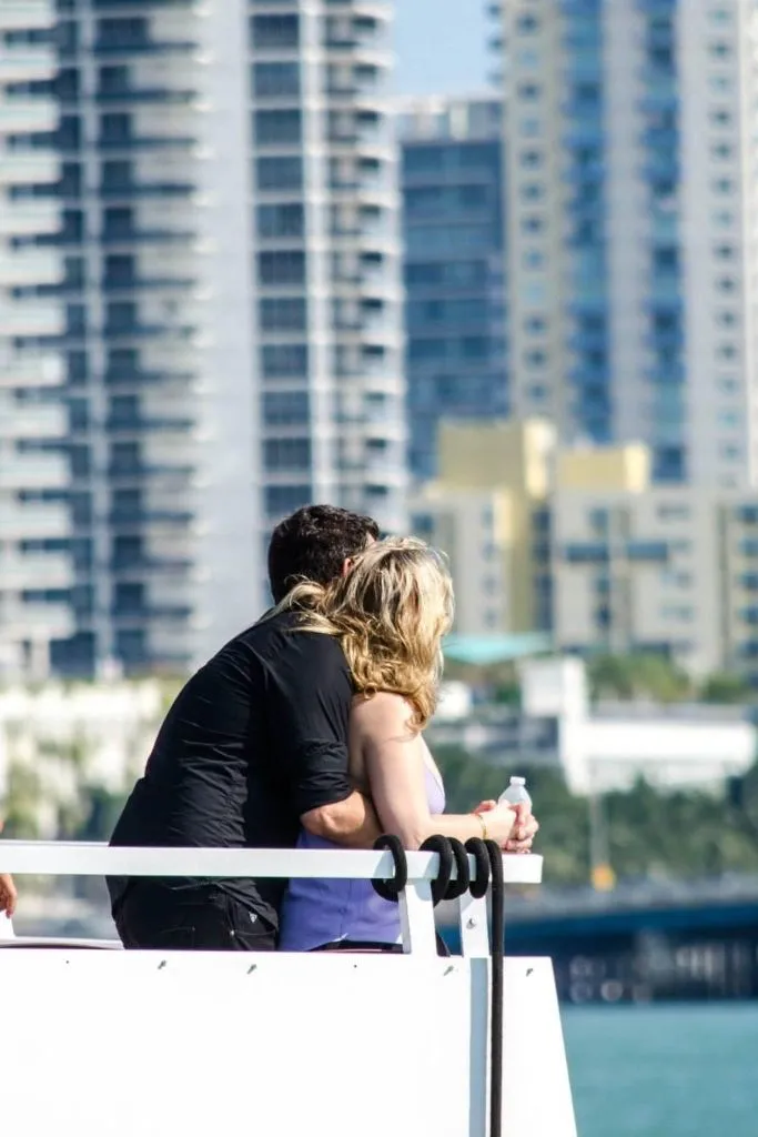 Romantic couple looking at the Miami skyline