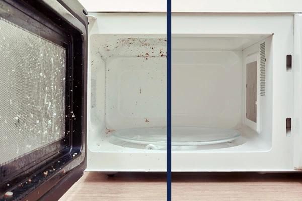 clean microwave before and after