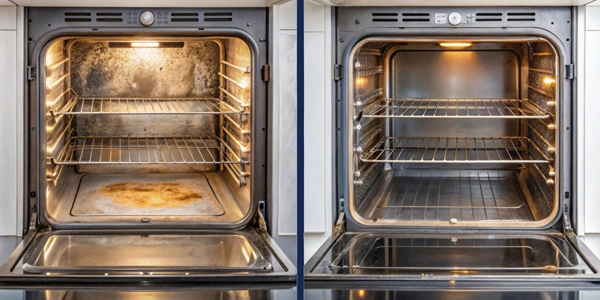 clean inside of an oven, before and after