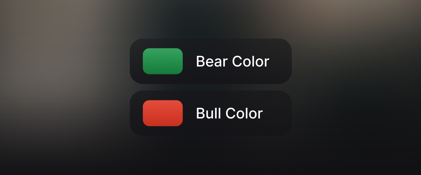 Two labeled colored rectangles: a green rectangle labeled Bear Color above a red rectangle labeled Bull Color on a dark blurred background.