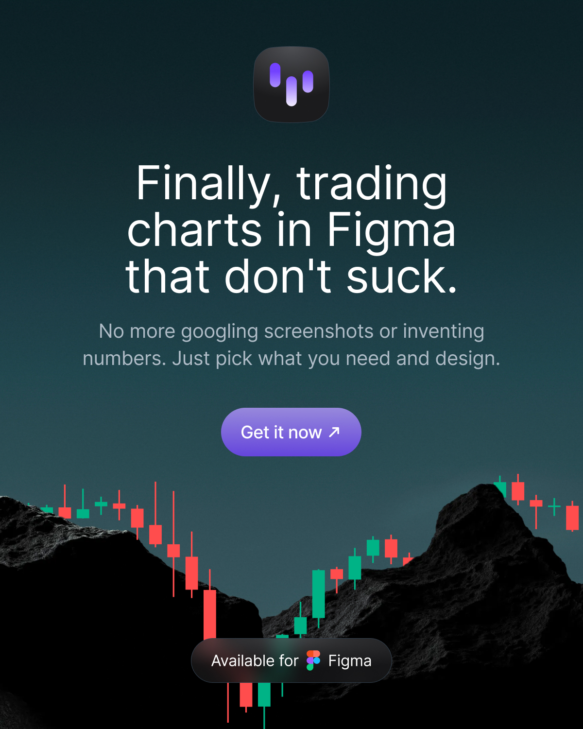 Trading Charts ad showing Figma and plugin icons with text "Finally, trading charts in Figma that don't suck"