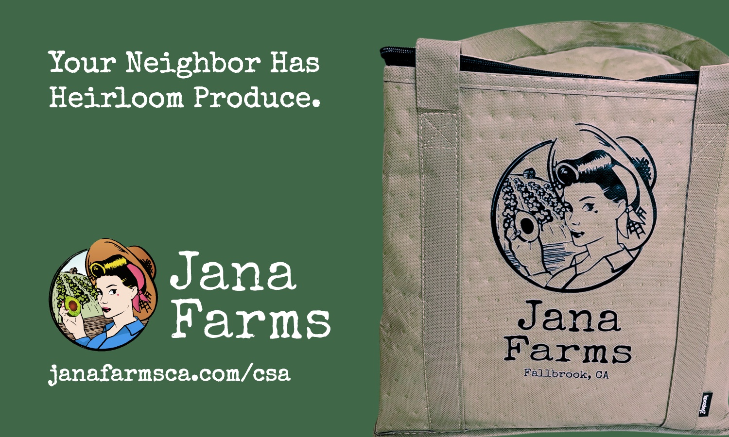 Jana Farms business card: Your Neighbor Has Heirloom Produce
