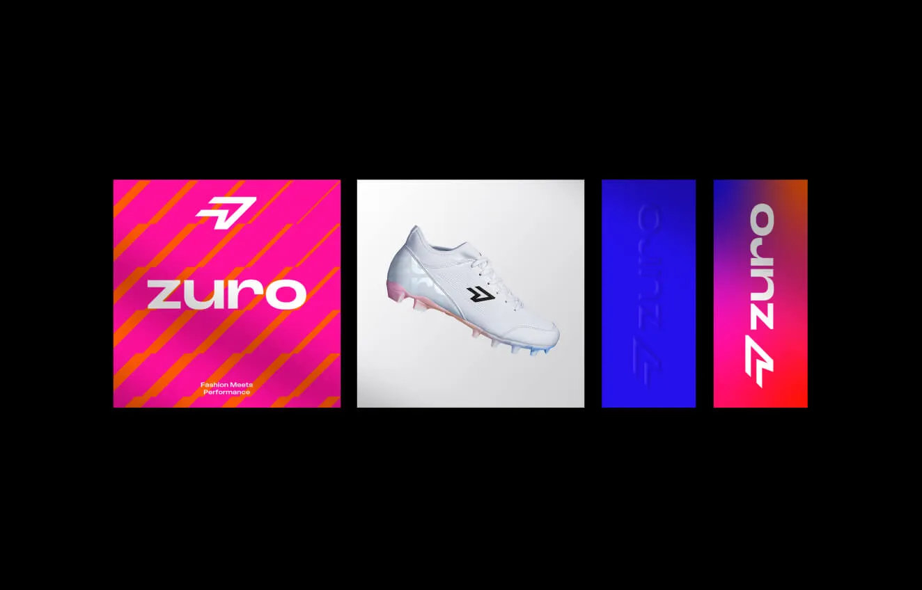Digital brand grid for Zuro with bright gradients and minimalist typography.