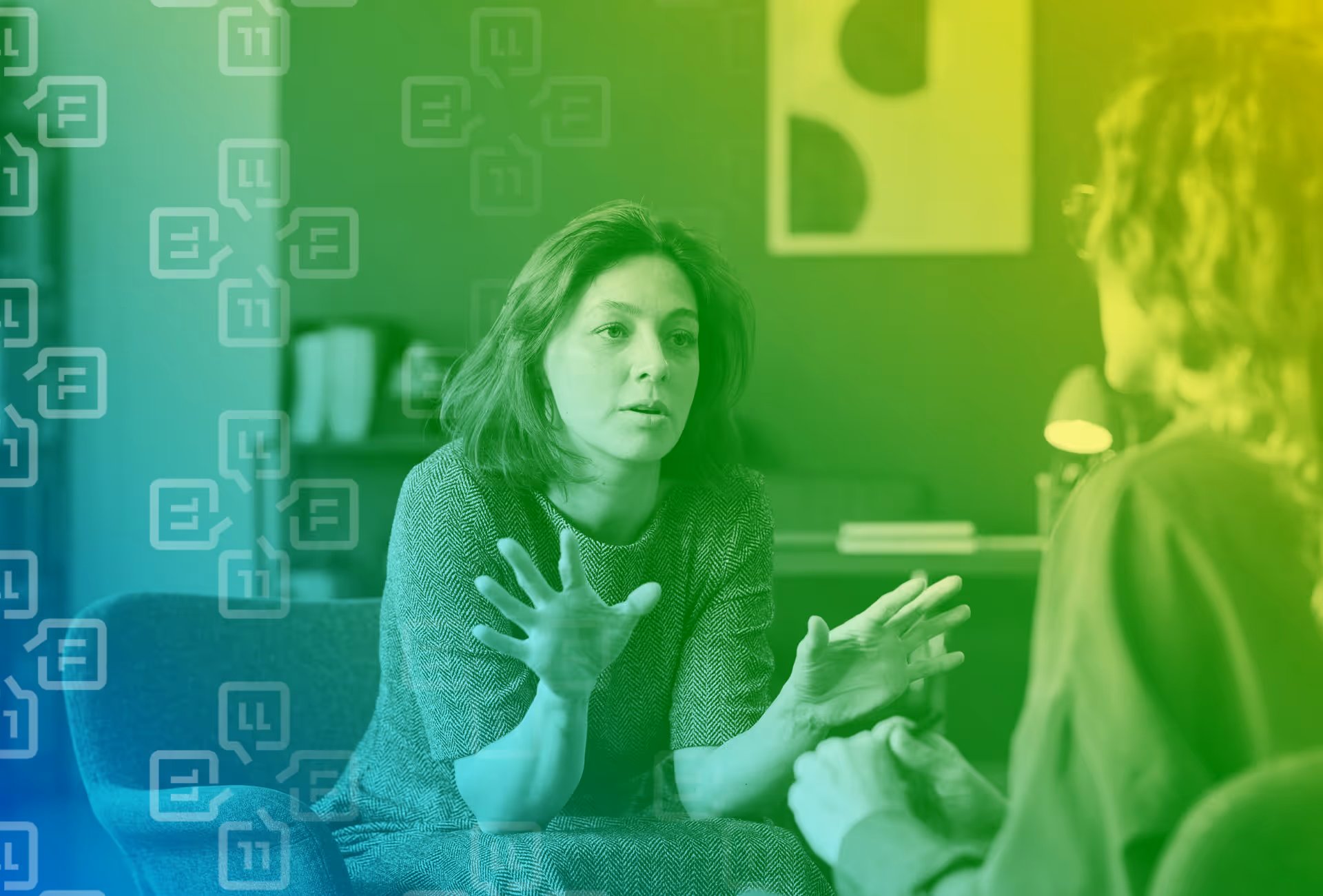 Kind faced lady in conversation