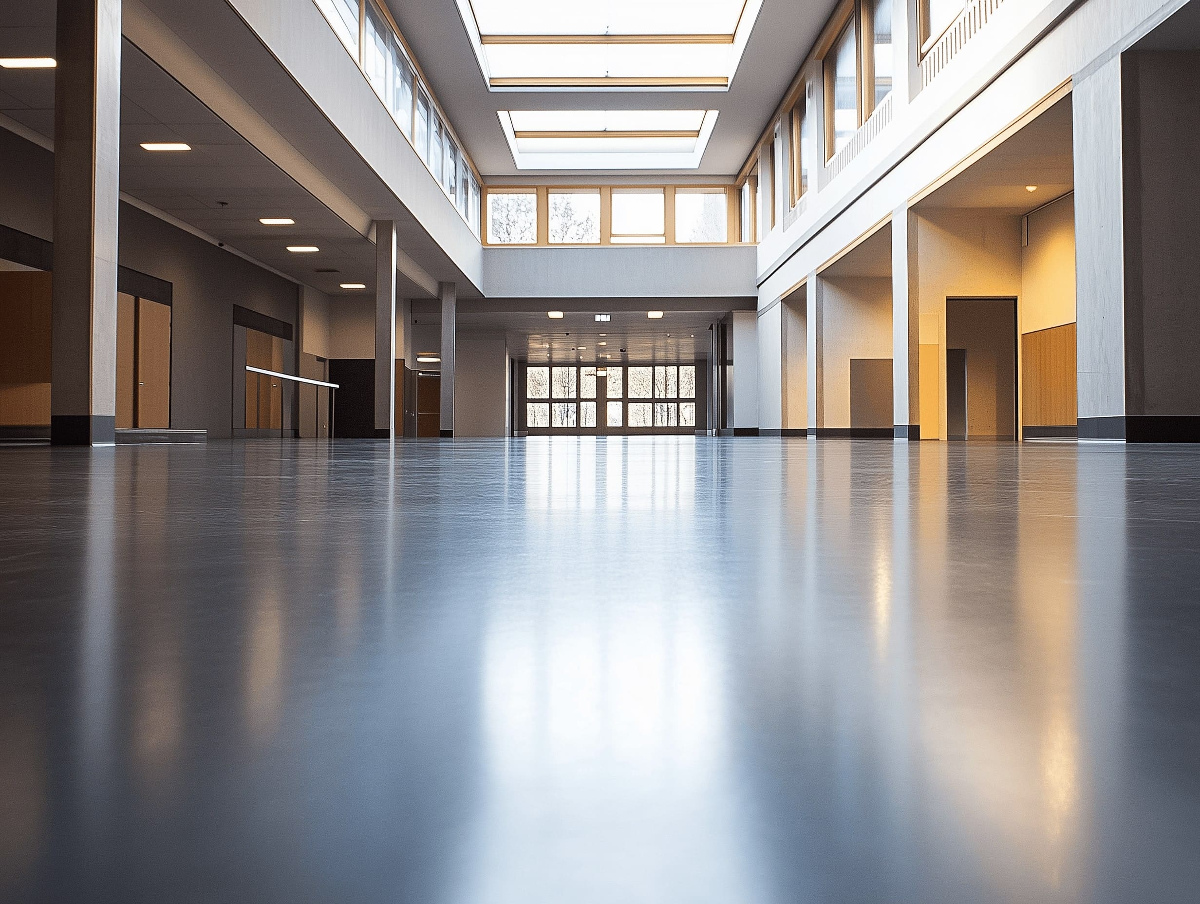 A big empty hall with a shiny floor