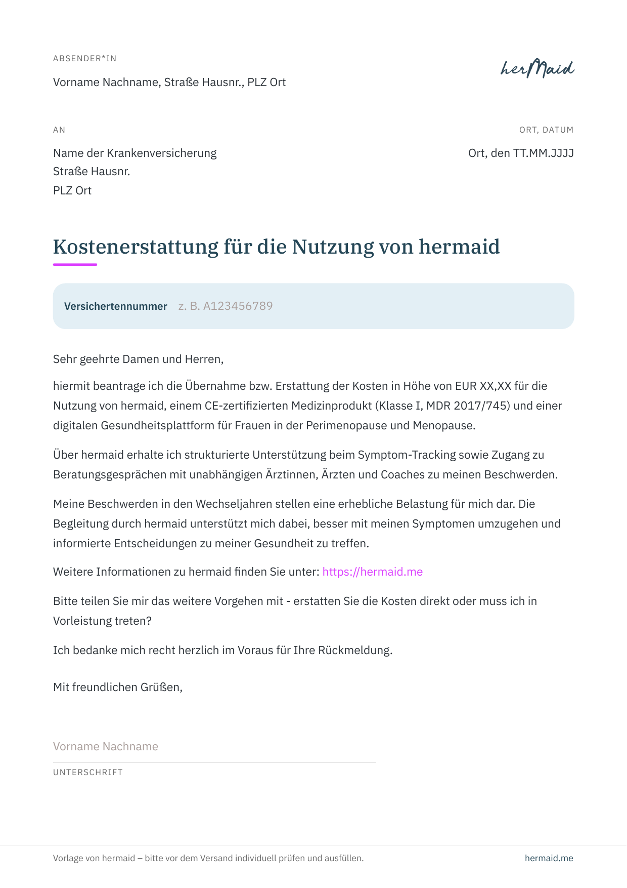 Vorschau Antrag auf Kostenübernahme – PDF herunterladen