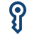Blue key icon with a circular head and jagged tip.