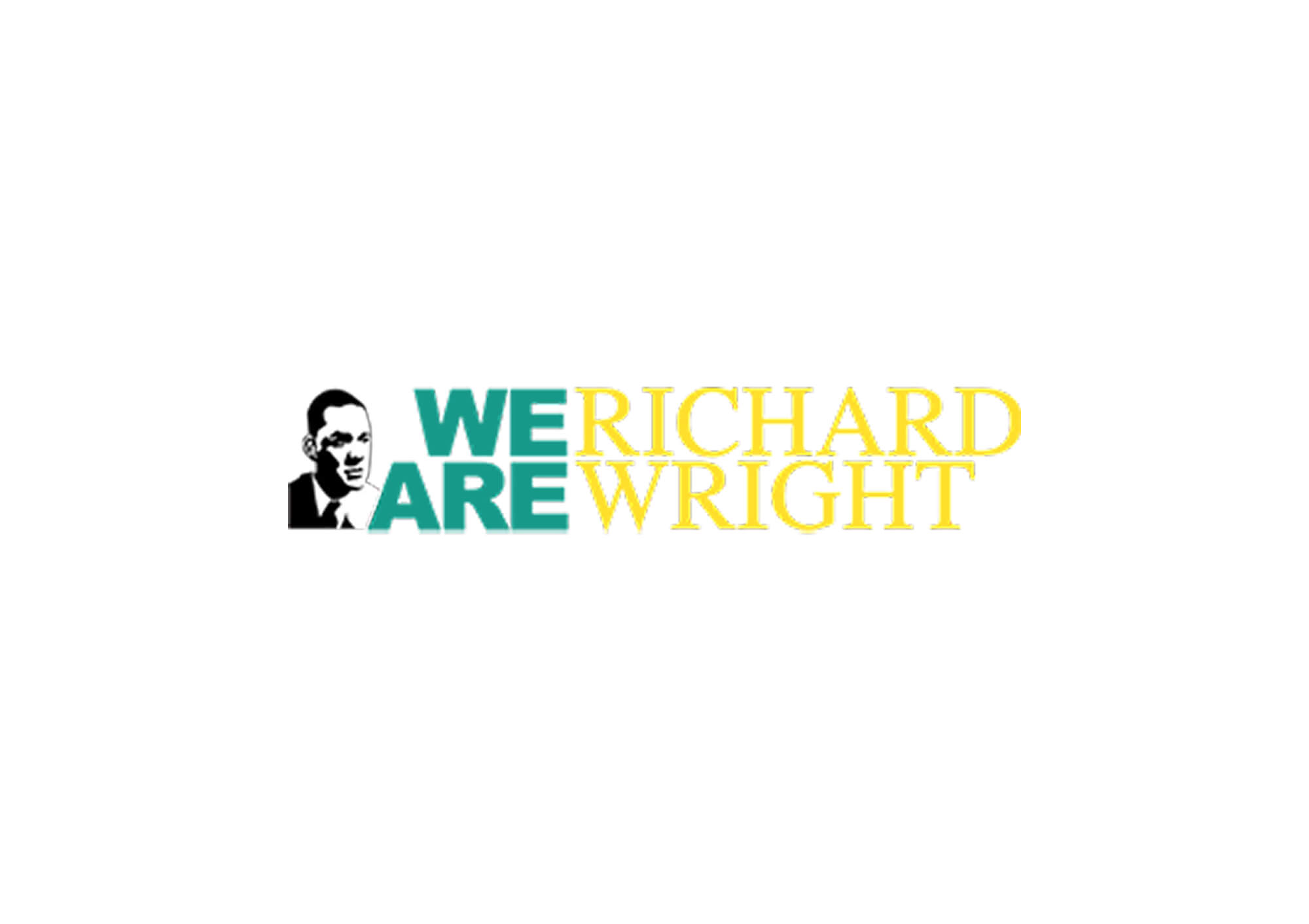 Logo with a stylized black and white portrait of a man next to the text WE ARE in teal and RICHARD WRIGHT in yellow.